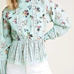 Anthropologie X Hemant & Nandita Armour floral lace blouse NWT